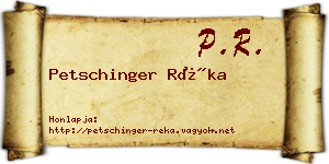 Petschinger Réka névjegykártya